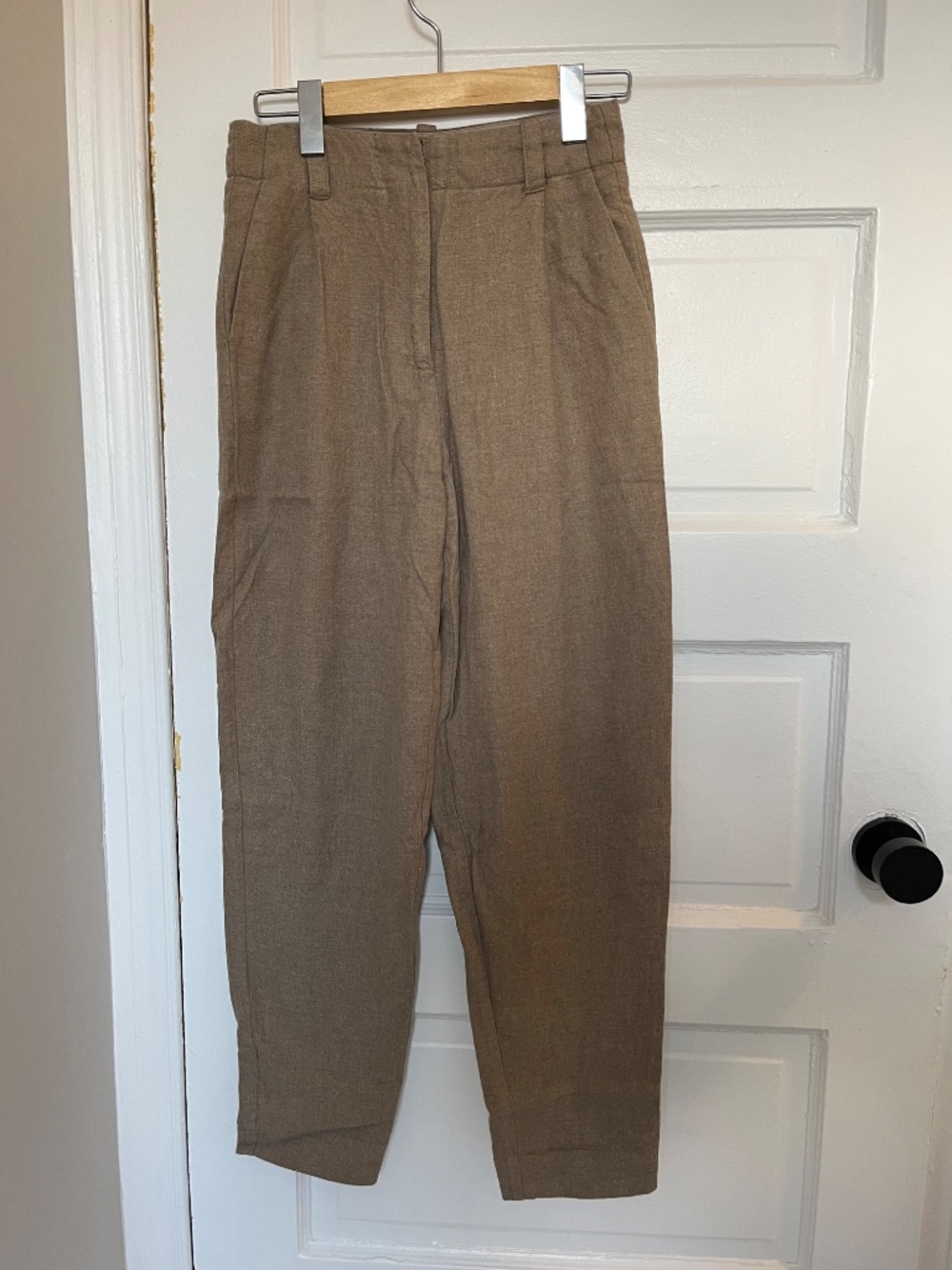 Frank And Oak Brown High Rise Pleated Tapered Pants Lined – Size 0